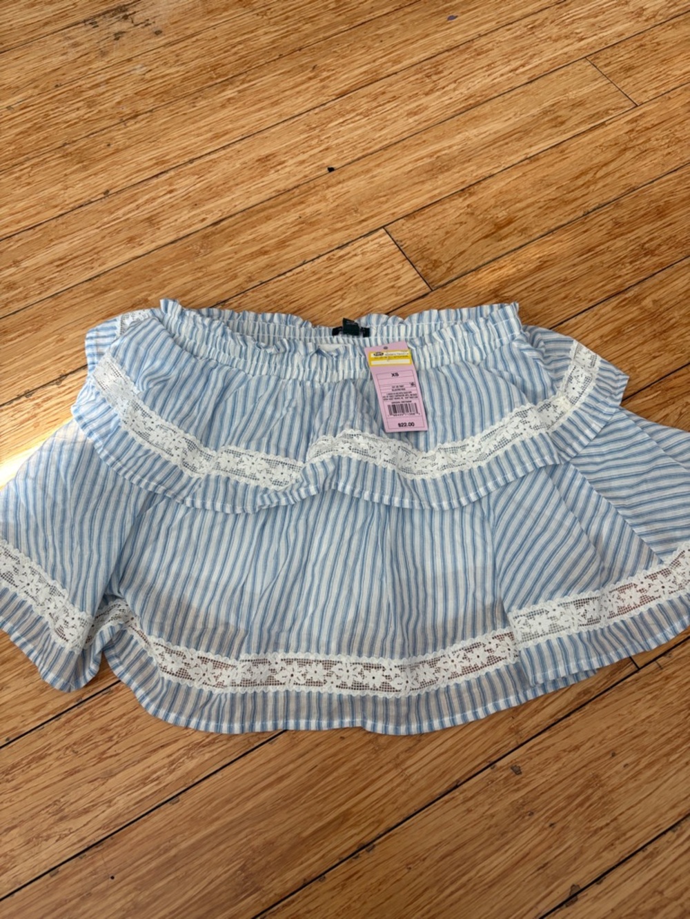 Blue and White Striped Lace Trim Skort